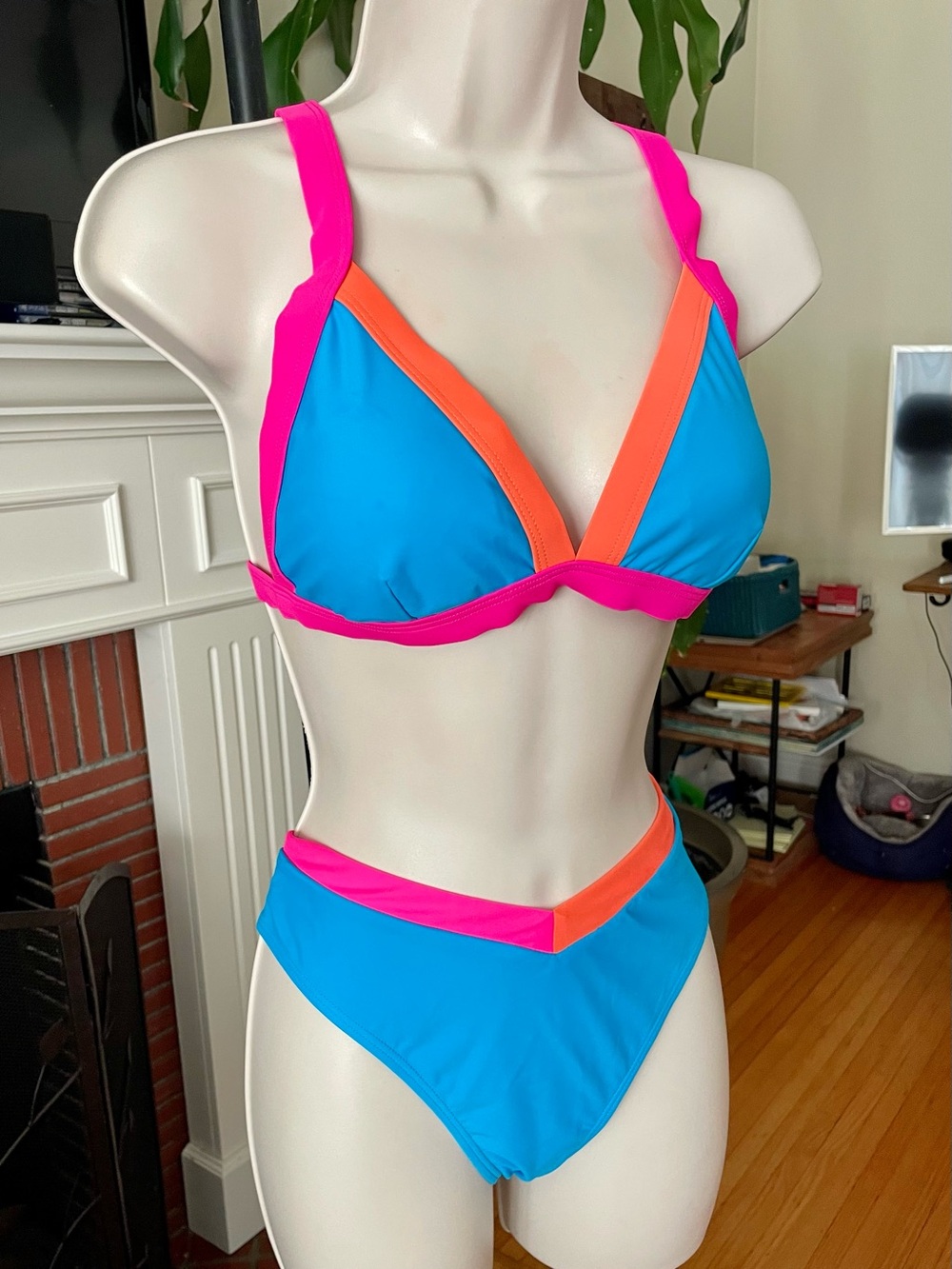 Popvil Neon Pink & Blue High Waisted Bikini NWT M